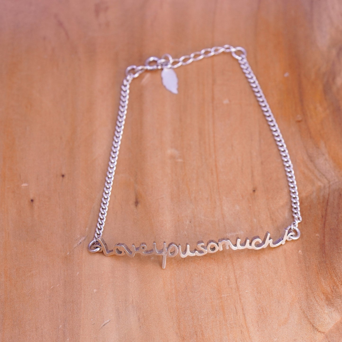 7.5”, vintage Sterling silver handmade curb bracelet w/ “love you so much” bar
