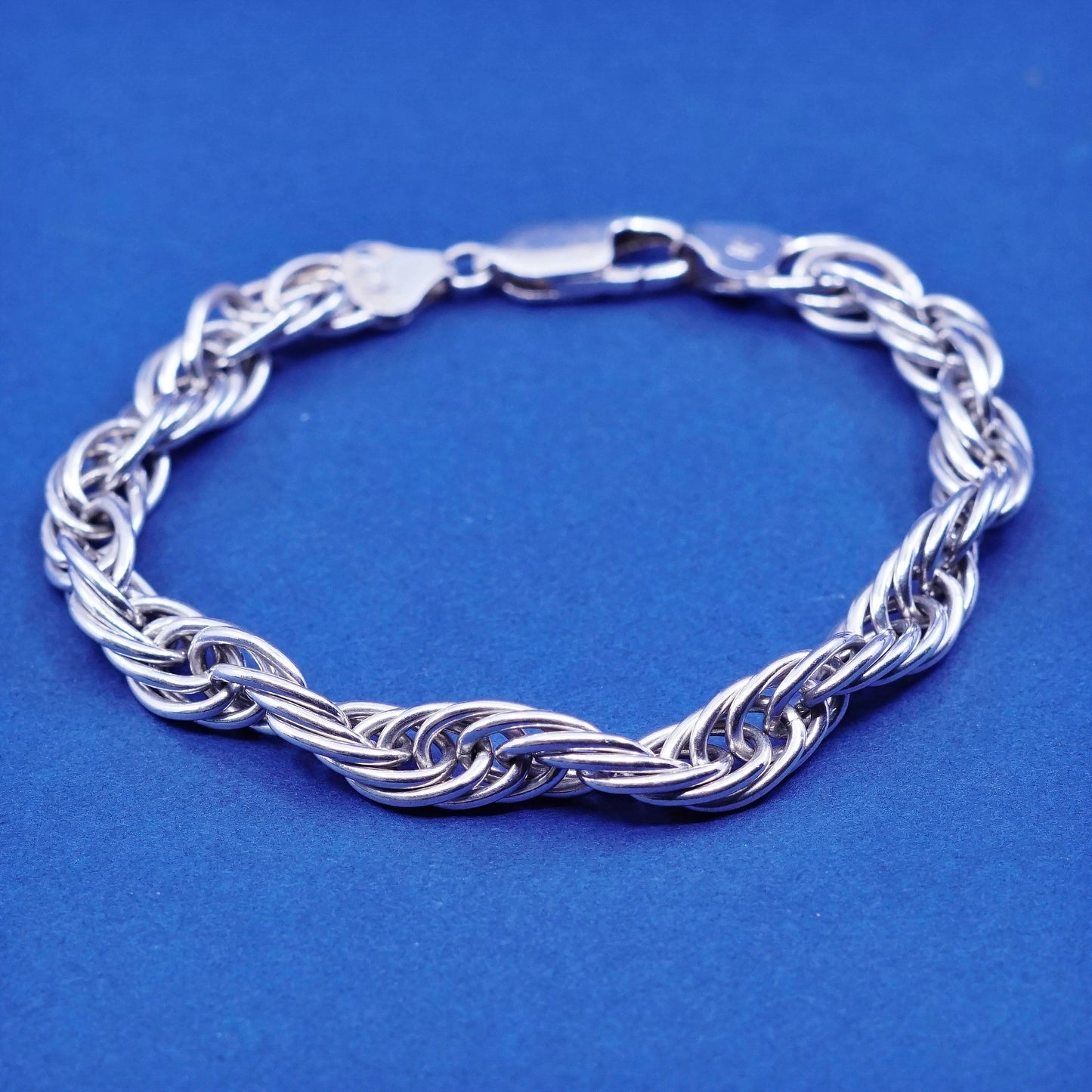 7”, vintage Milor Sterling silver handmade bracelet, Italy 925 oval rope chain