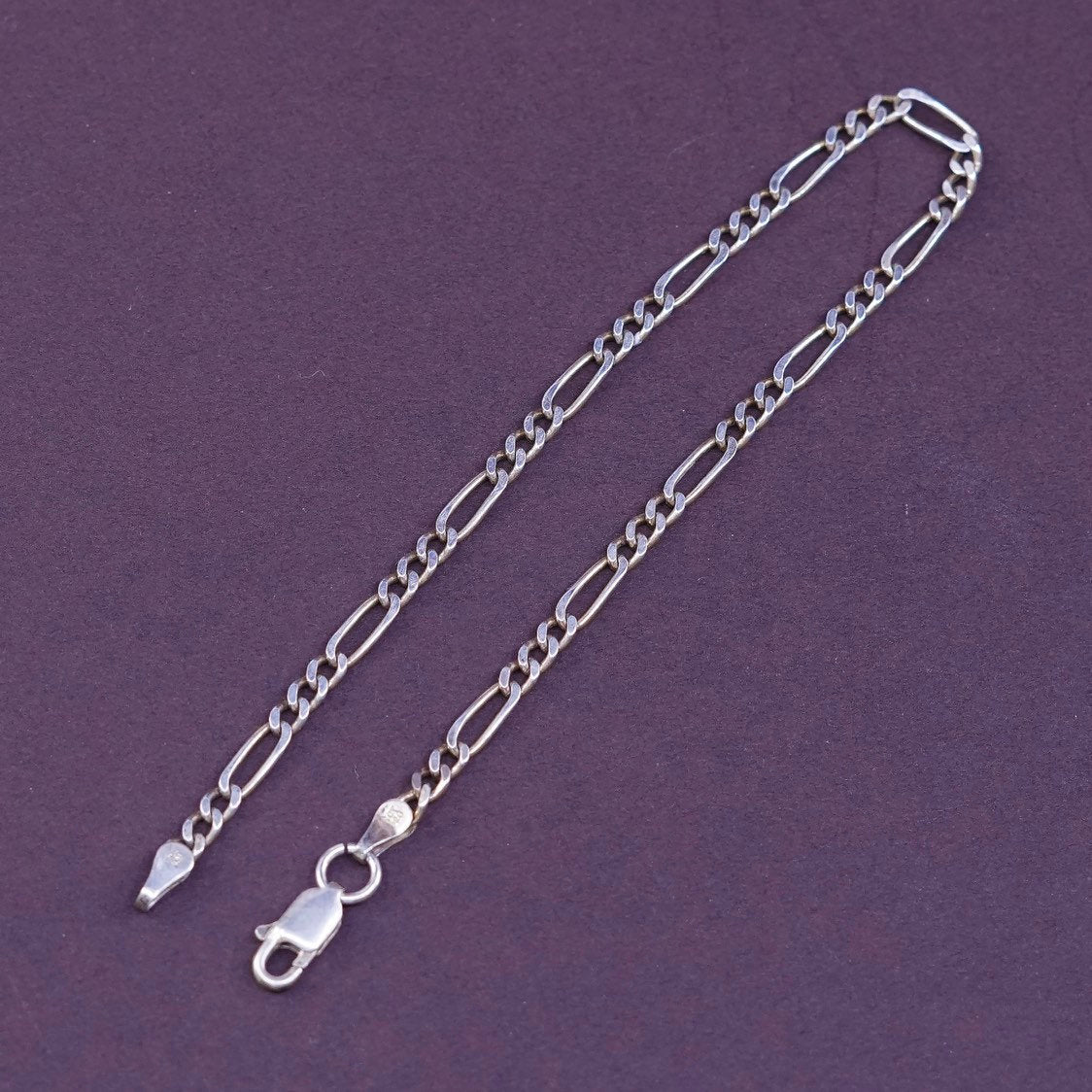 7.75", 3mm, italy HCT Sterling silver handmade bracelet, 925 figaro chain
