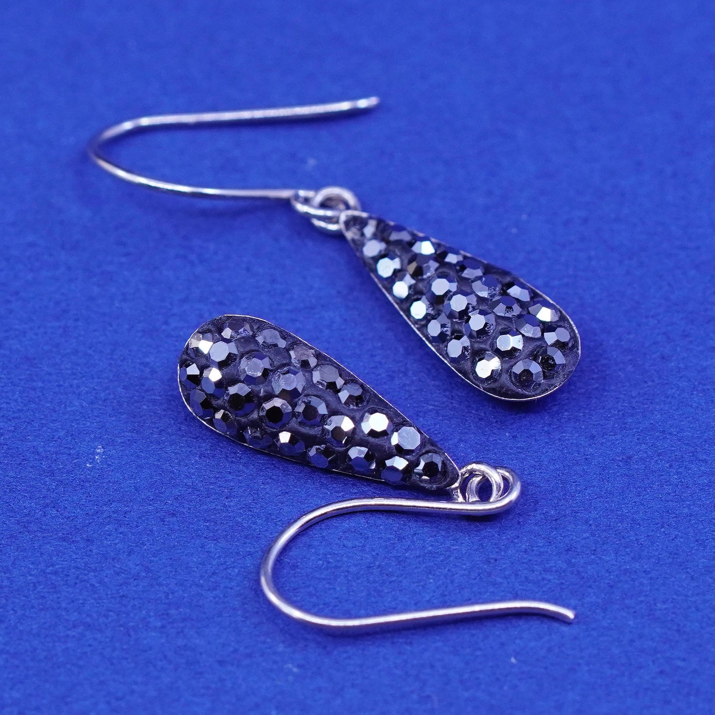 Vintage sterling 925 silver handmade teardrop earrings with cluster Cz
