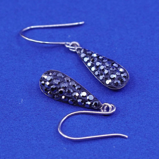 Vintage sterling 925 silver handmade teardrop earrings with cluster Cz