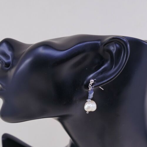 Vintage Southwestern handmade Sterling Silver Pearl Earrings w/ Agate Beads