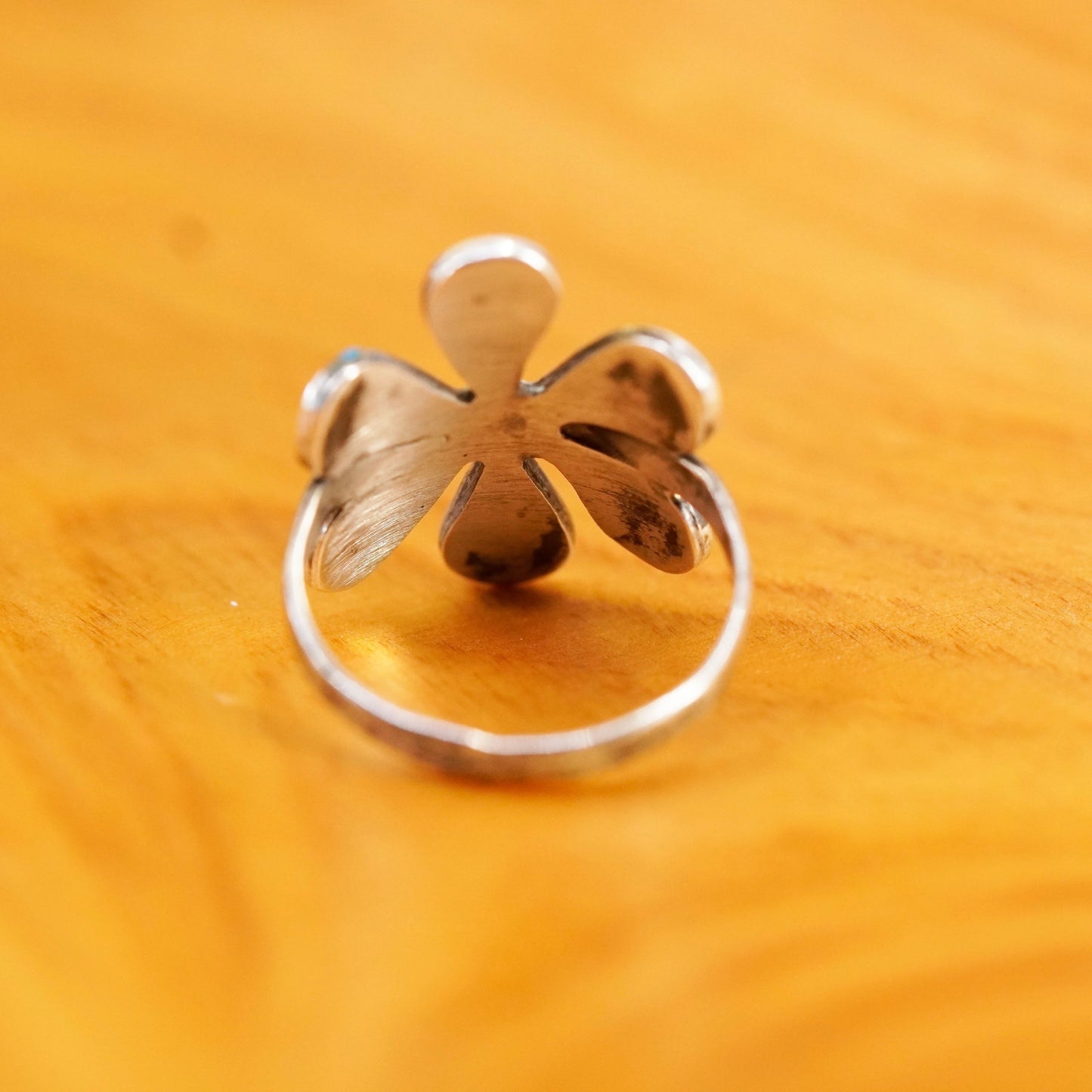 Size 5.75, vintage Sterling silver ring, mexico 925 flower band with turquoise