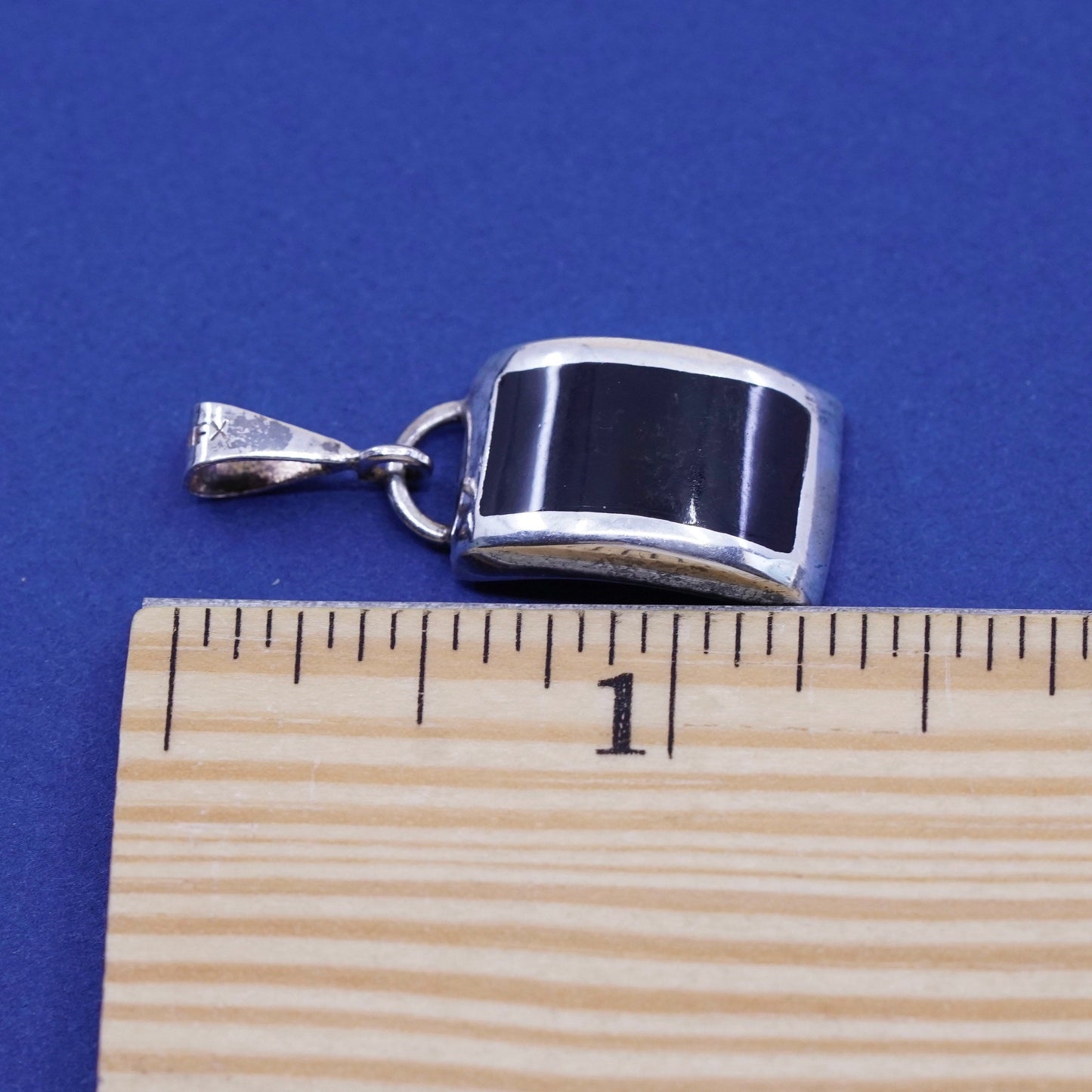 Vintage Sterling 925 silver handmade pendant with square obsidian pendant