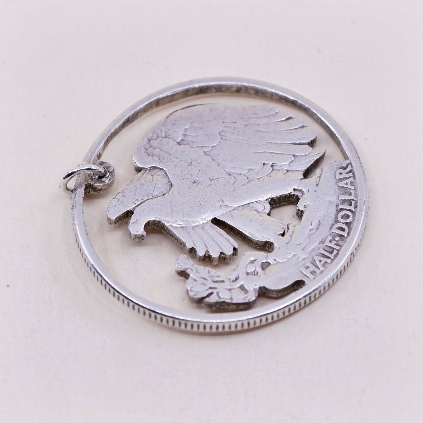 vtg Sterling 925 silver handmade pendant, half dollar coin walking eagle charm