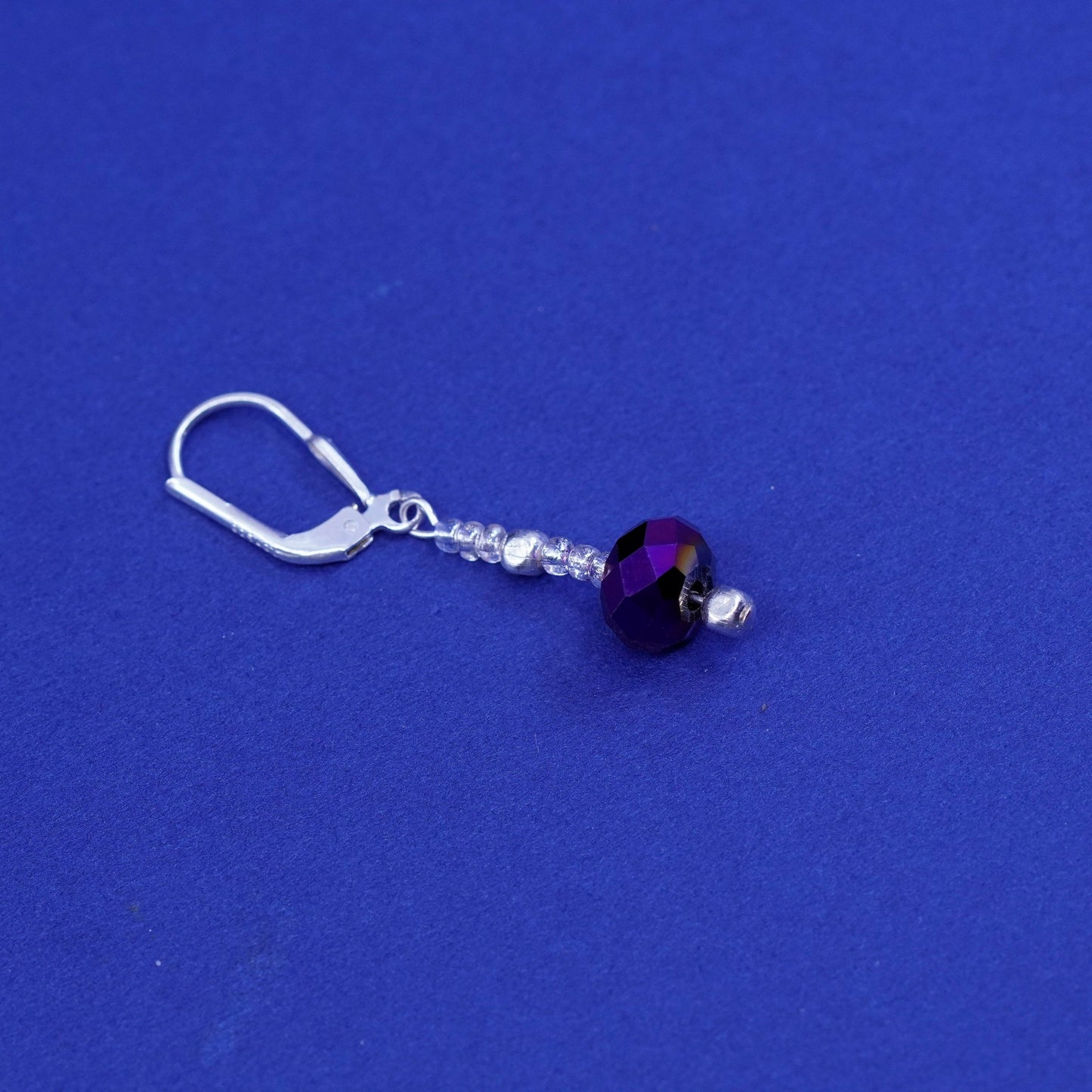 Vintage sterling 925 silver handmade earrings, with purple crystal