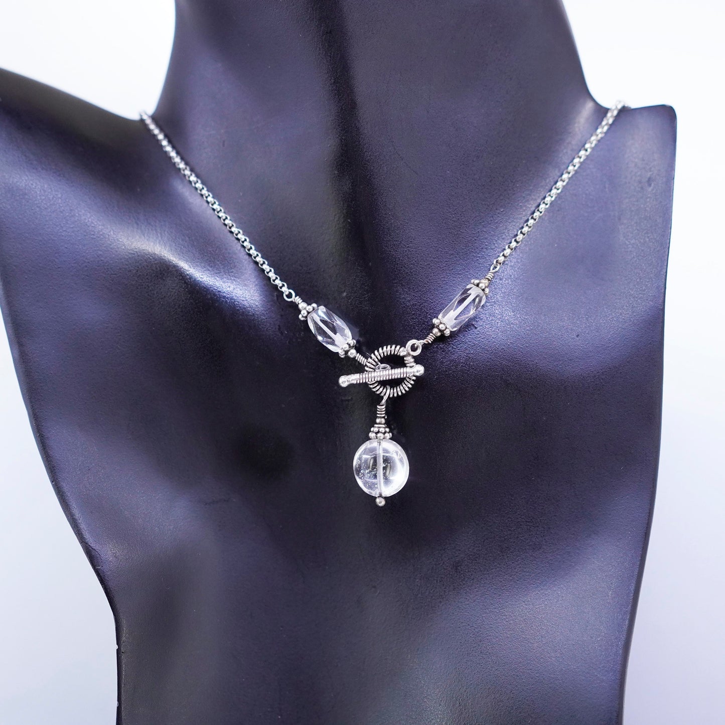 15”, Sterling 925 silver handmade circle chain necklace with circle cz pendant