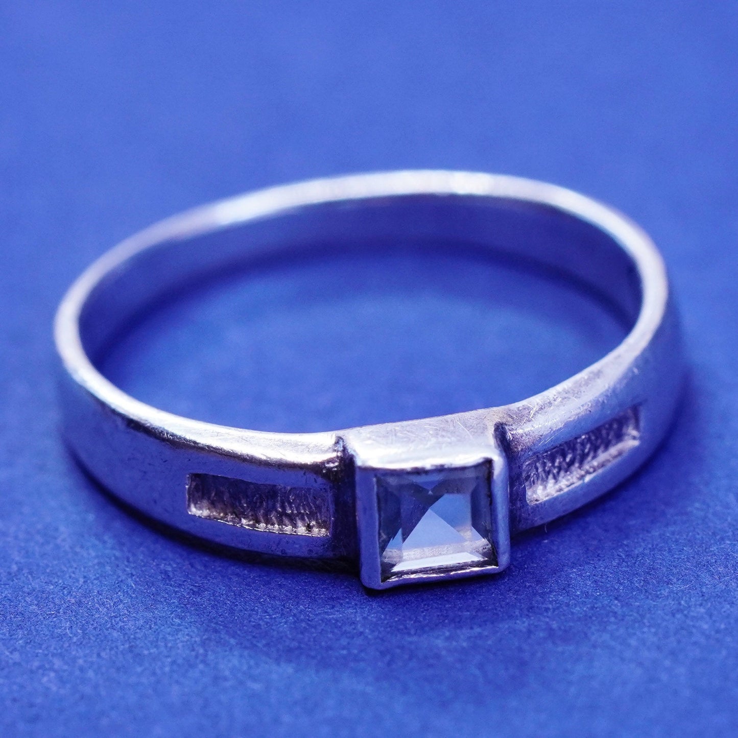 Size 8, vintage Sterling silver handmade ring, 925 stackable ring with topaz