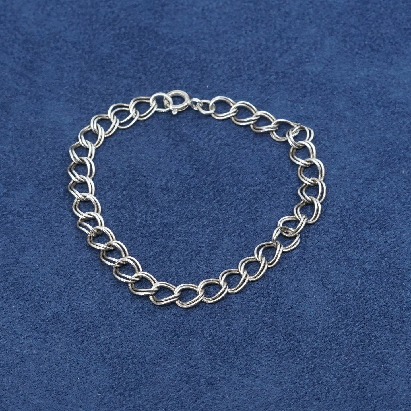 7", 6mm vtg italy Sterling silver handmade charm bracelet 925 double curb chain