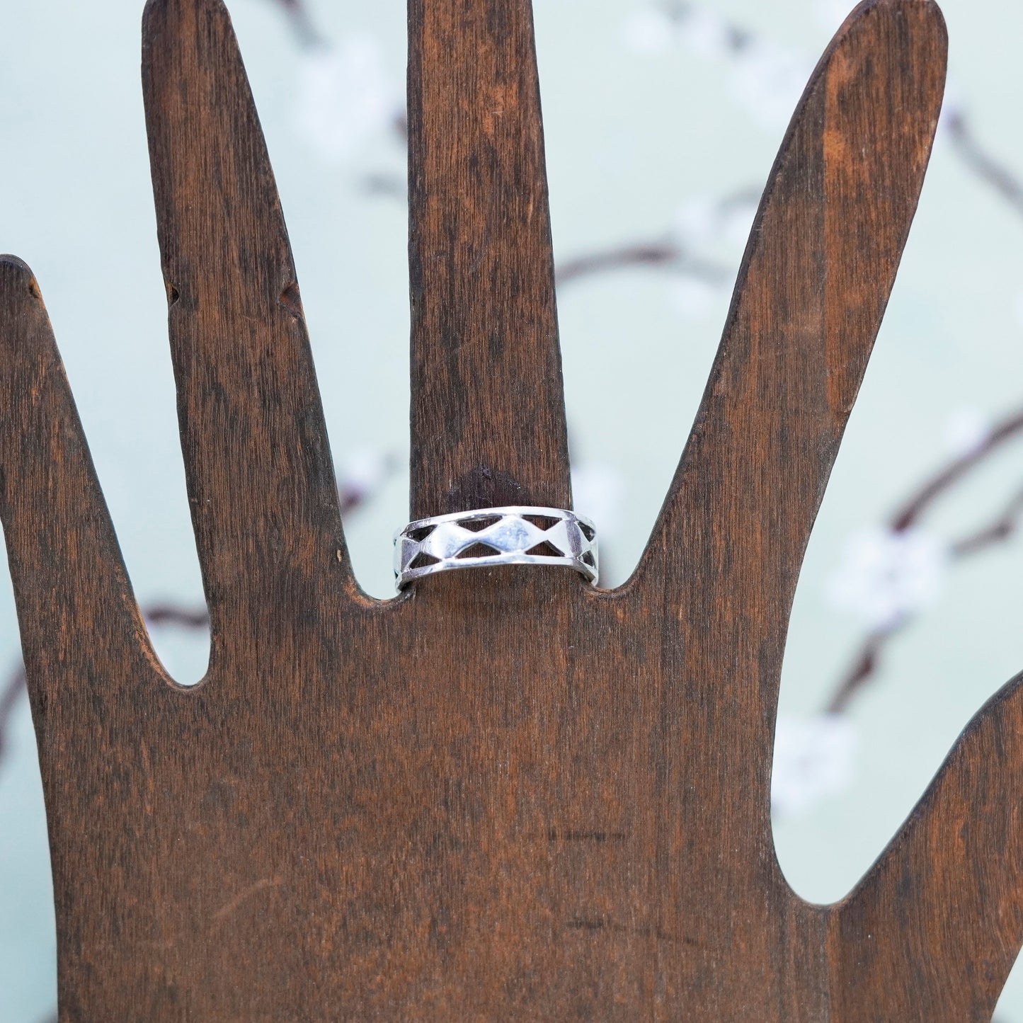 Size 9, VTG Mexico Sterling silver handmade ring, 925 textured stackable band