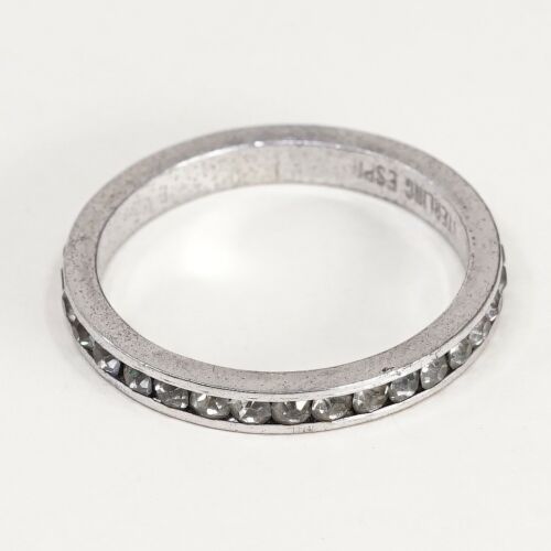 Sz 9.5, Sterling 925 Silver Stackable Ring w/ Purple Cz Around, Stamped Sterling