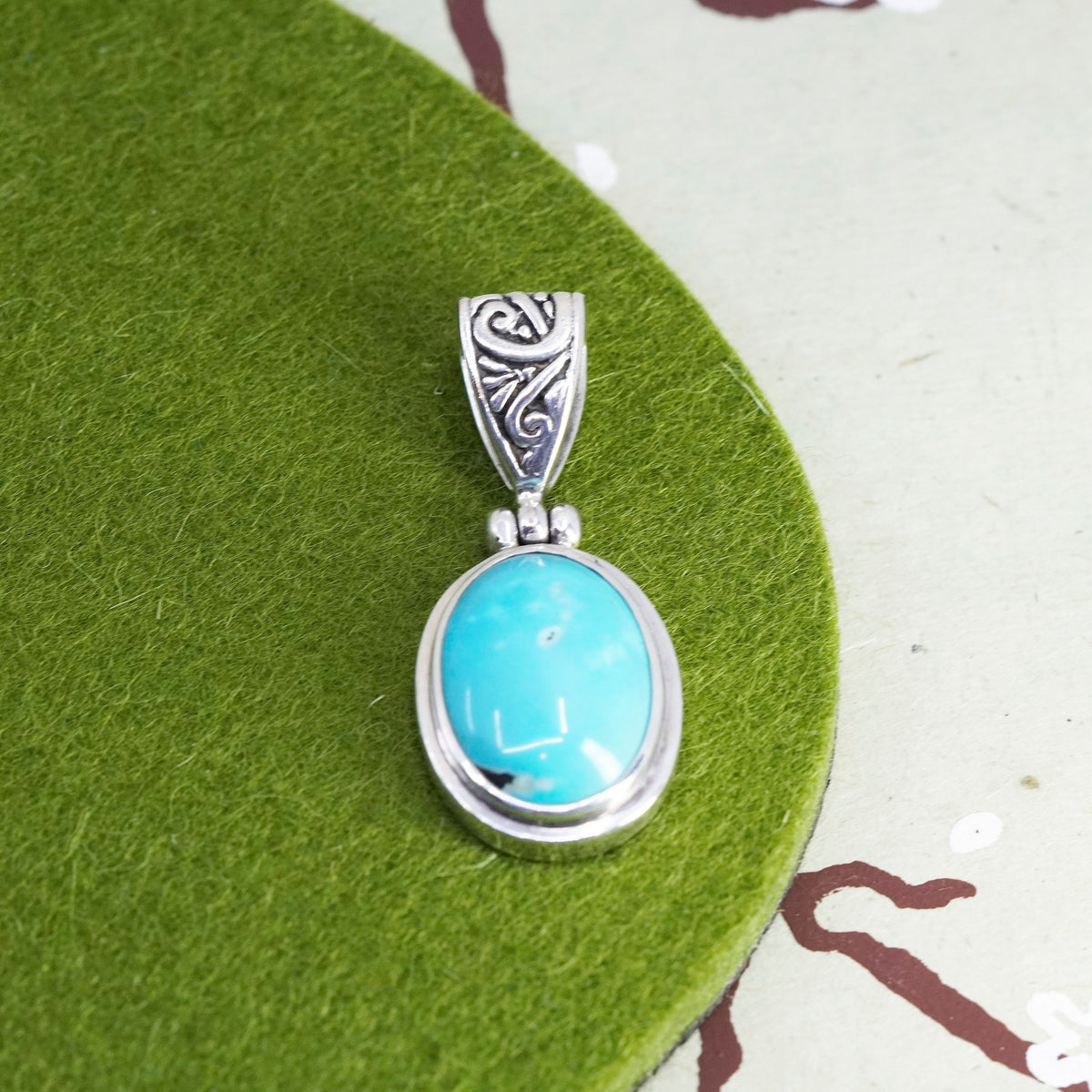 southwestern Sterling 925 silver handmade pendant w/ sleeping beauty turquoise
