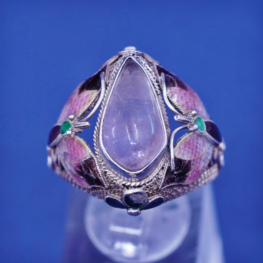 sz 11, gold over Sterling 925 silver ring w/ amethyst and enamel butterfly