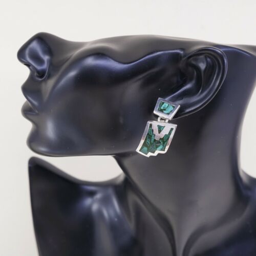 Amazing Southwestern handmade Sterling Silver earrings, 925 Malachite Dangles