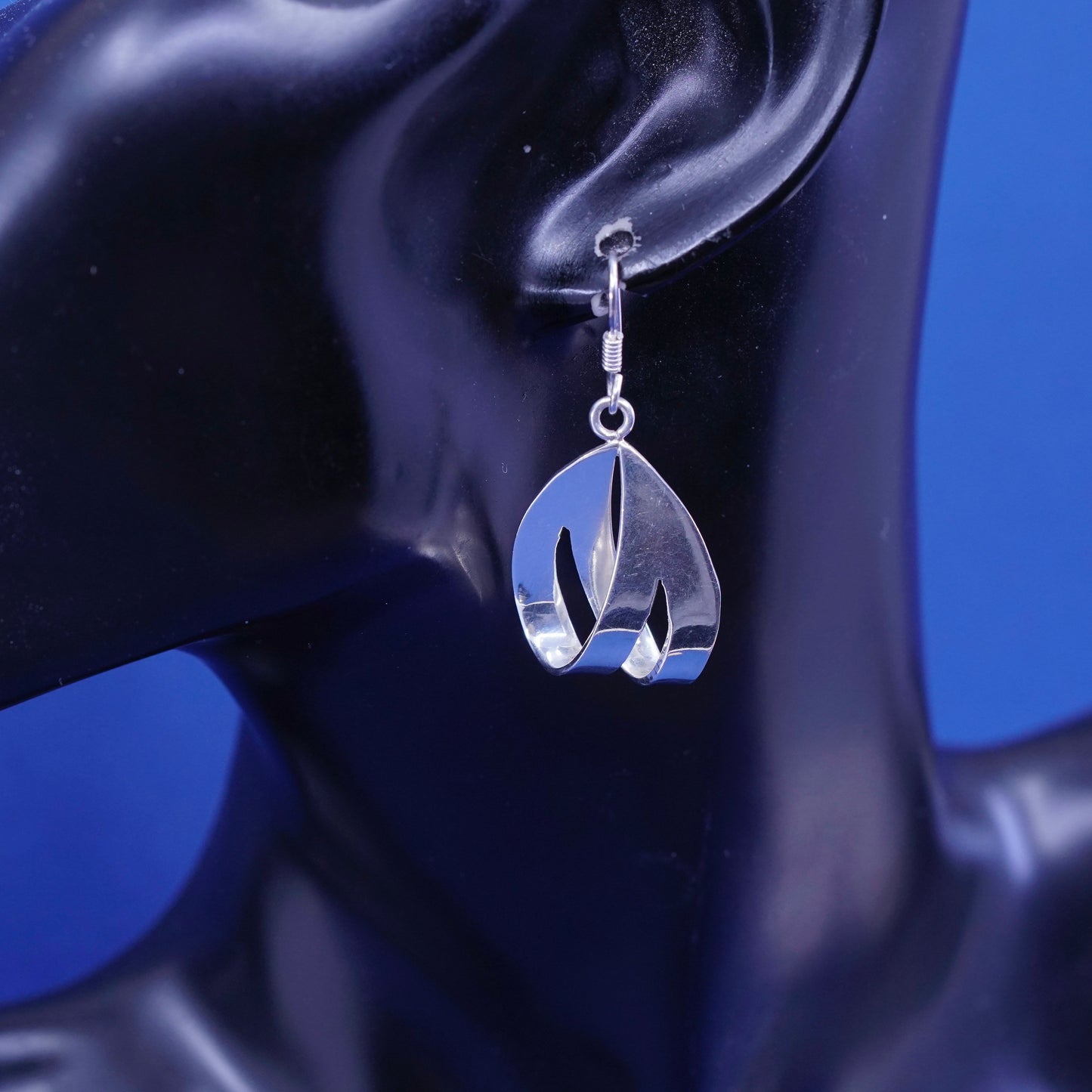 Sterling silver Handmade earrings, 925 folded teardrop Dangles