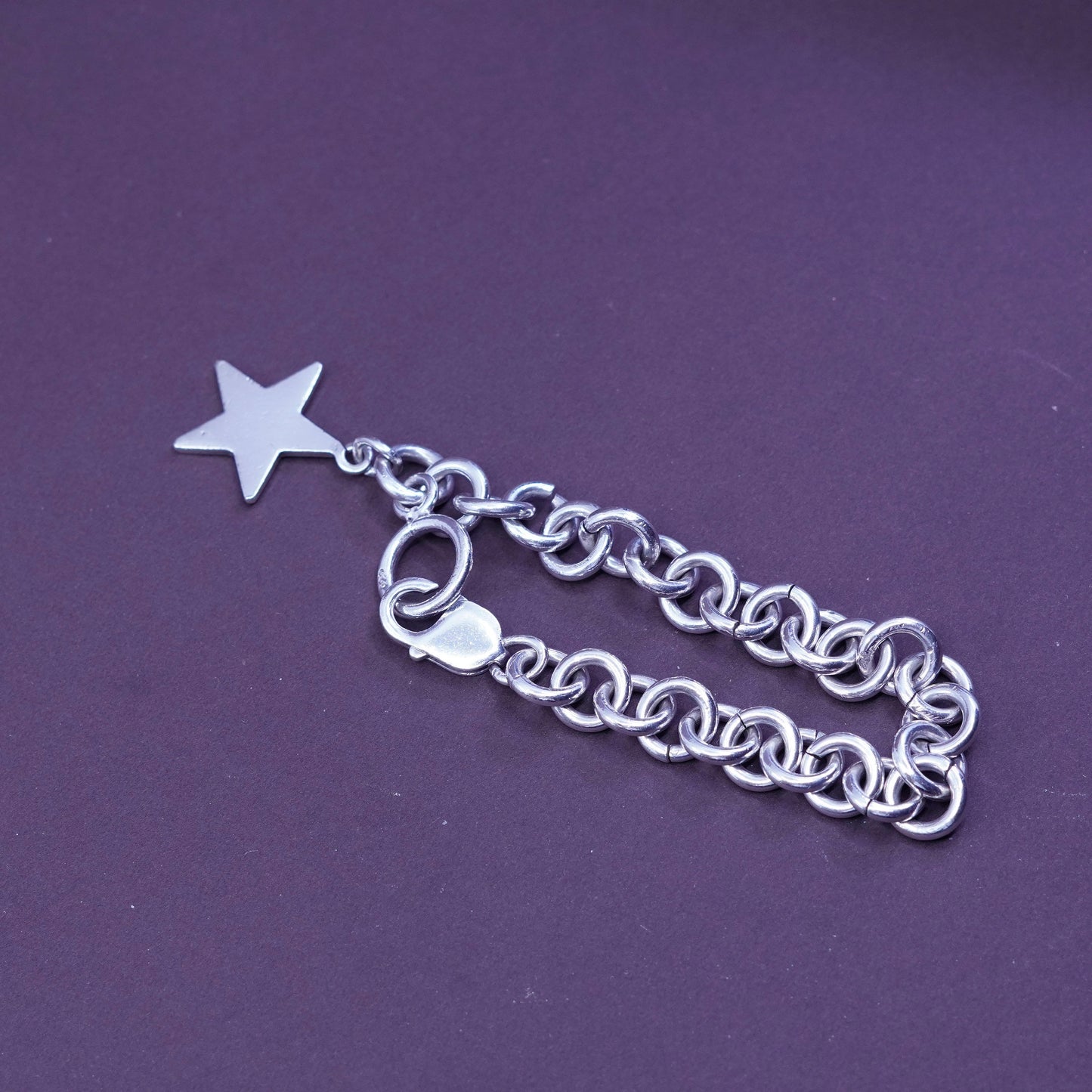 7”, Sterling silver handmade bracelet, 925 bold circle chain with star charm