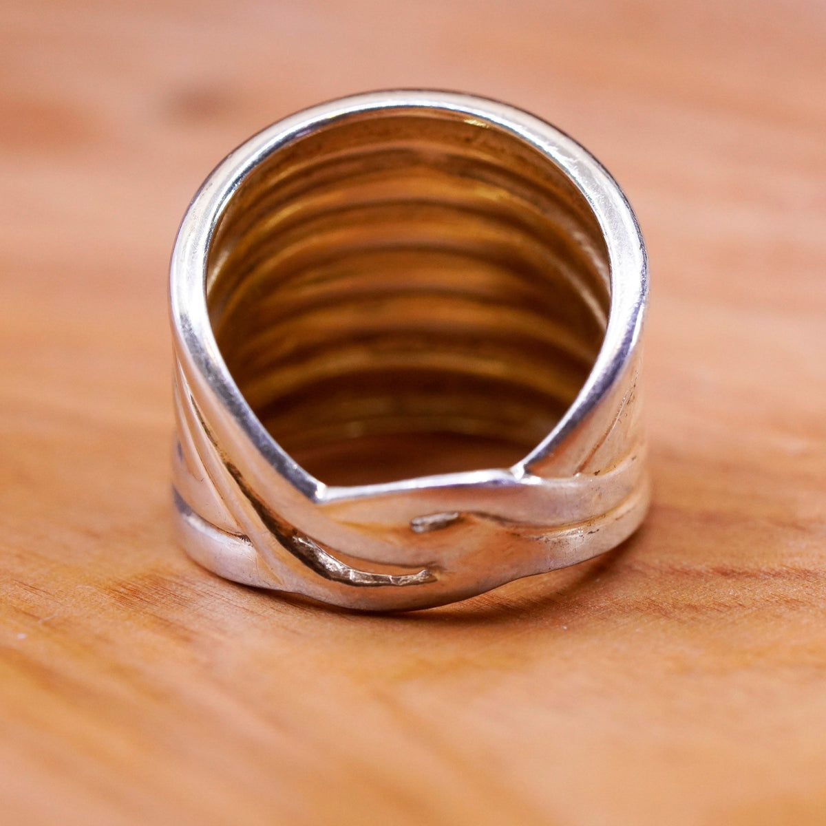 Size 7, Italy vermeil gold over Sterling silver handmade ring, 925 ribbed band