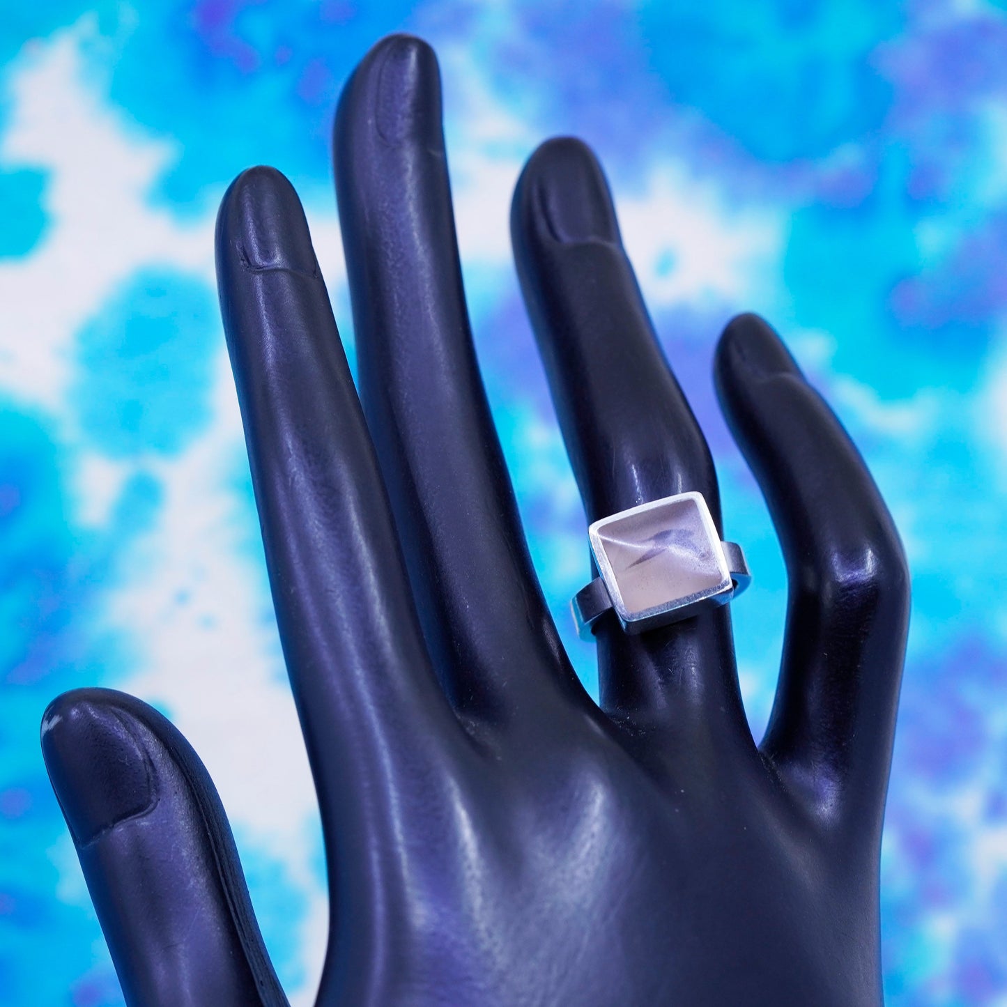 Size 4.75, vintage Sterling 925 silver handmade Statement ring with resin bird
