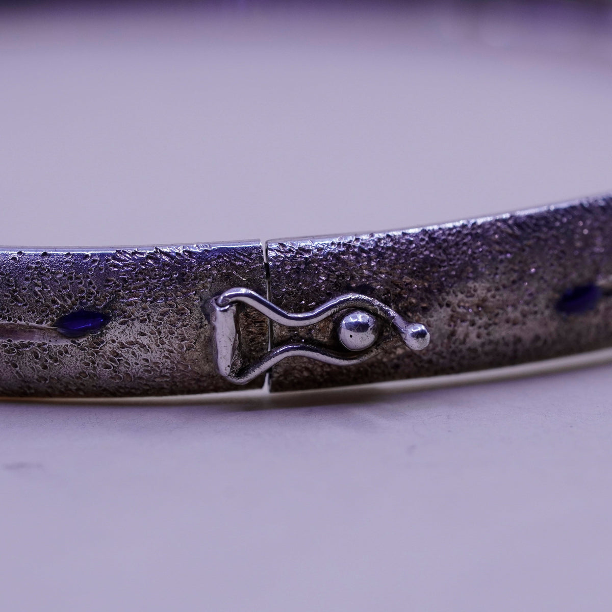 8”, Vintage sterling silver handmade bracelet, Matte enamel 925 hinged bangle