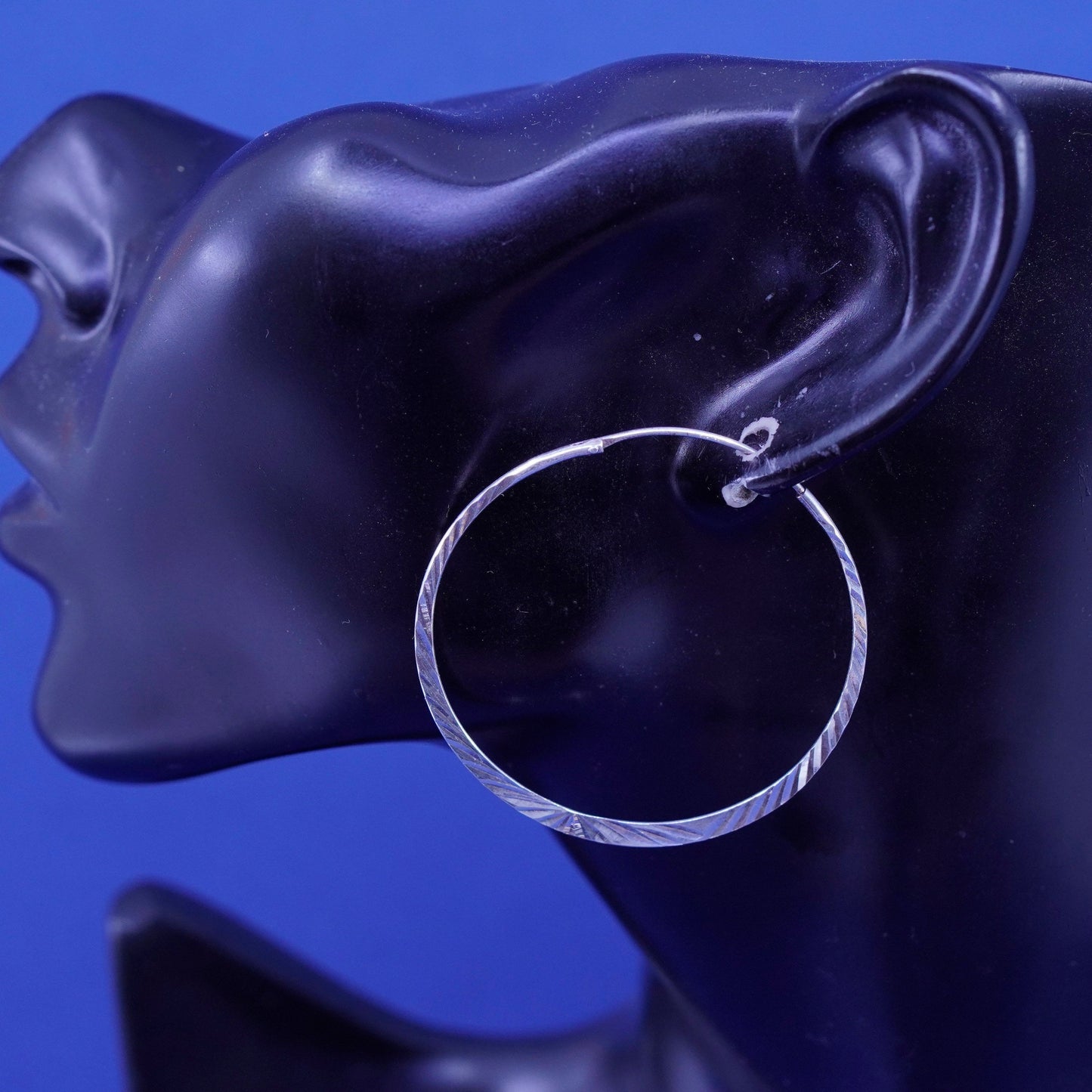 1.75”, vintage Sterling silver handmade hoop earrings, textured 925 huggie