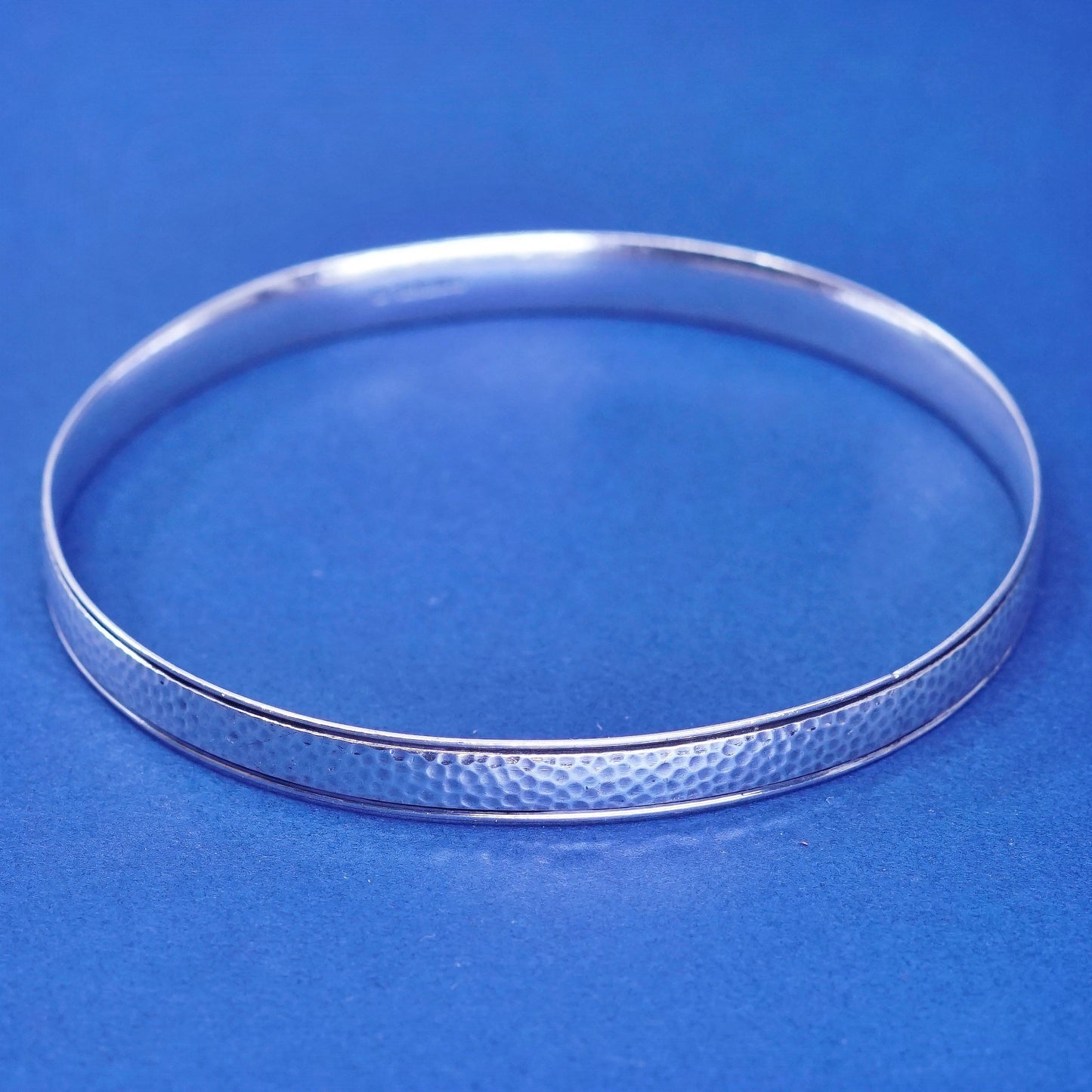 8”, vintage sterling silver handmade bracelet, 925 hammered textured bangle