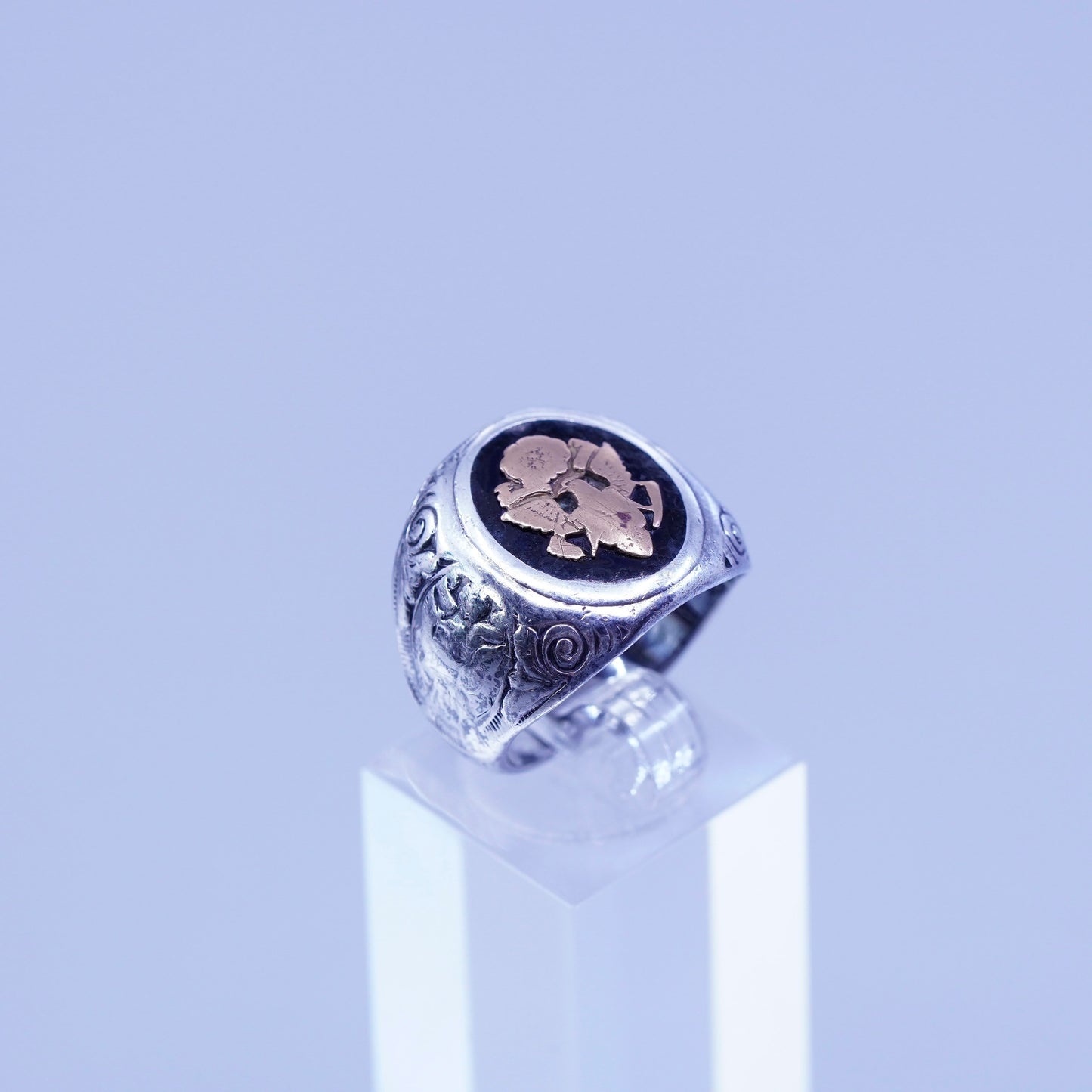 Size 7.75, vintage Sterling 925 silver handmade ring, men’s band copper eagle