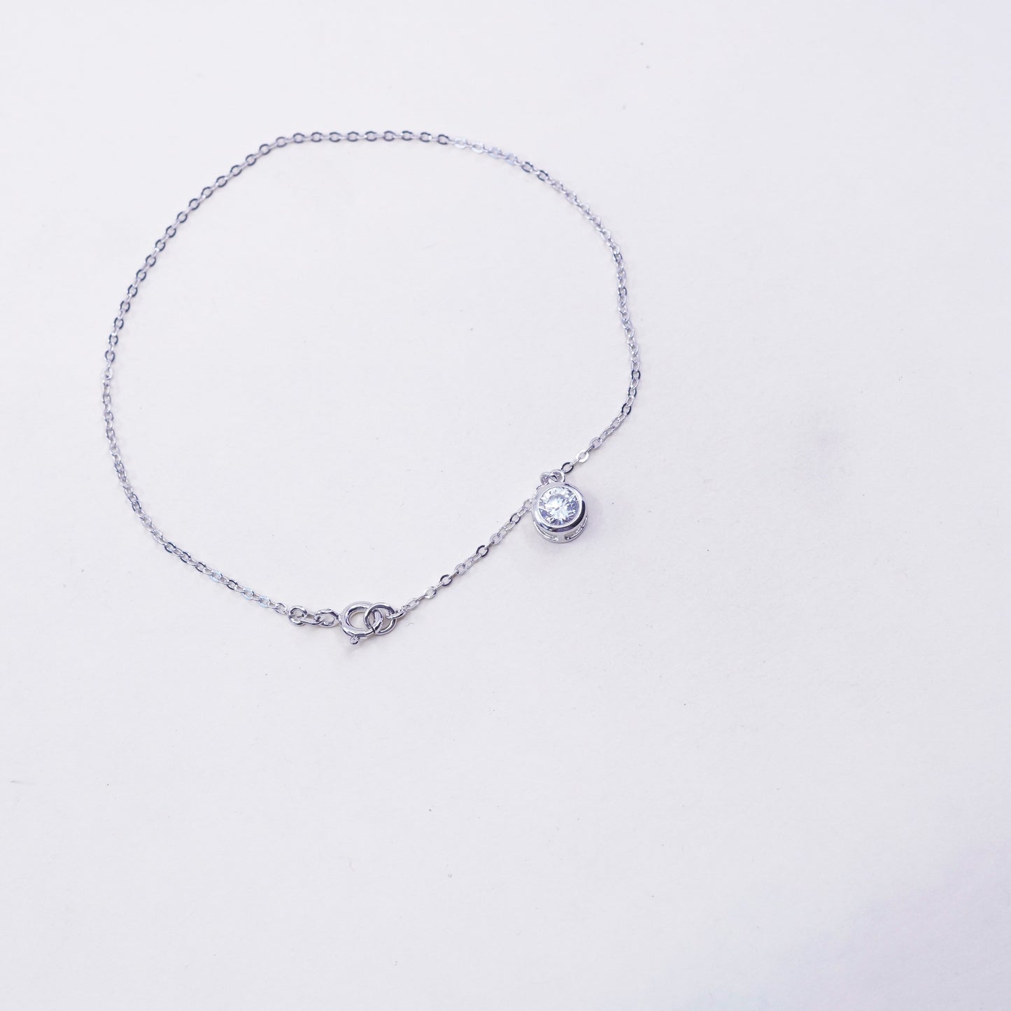 8.75”, Vintage sterling silver handmade bracelet, Italy 925 circle chain w/ Cz
