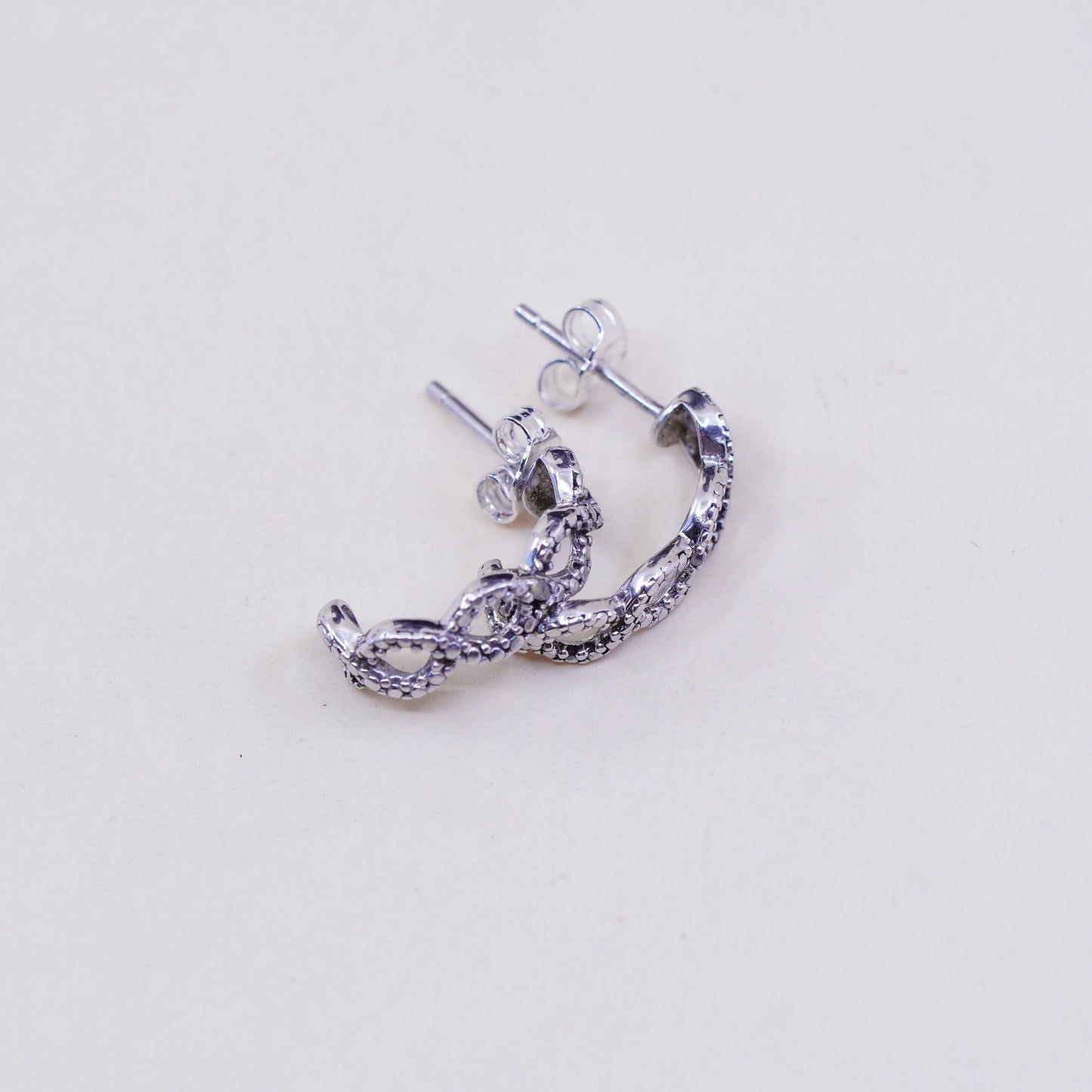 0.75”, Vintage sterling silver earrings, 925 silver huggie with genuine diamond