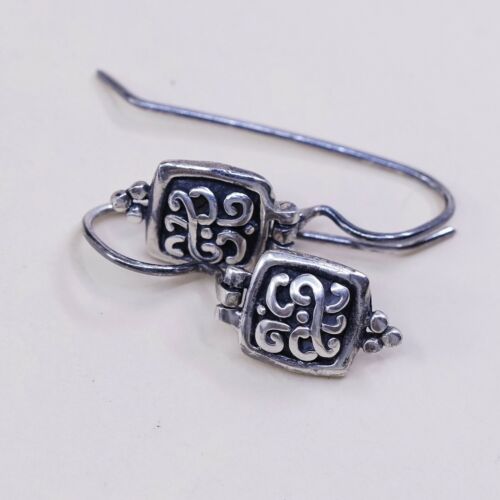 Vtg ATI Sterling 925 Silver Handmade Filigree Square Shaped Earrings