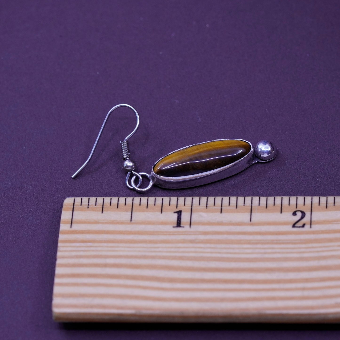 Vintage Sterling 925 silver handmade earrings golden cat’s eye drops and beads
