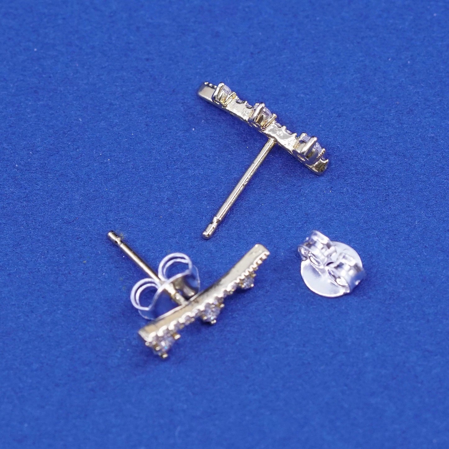 Vintage vermeil gold over Sterling 925 silver handmade earrings w/ Cz