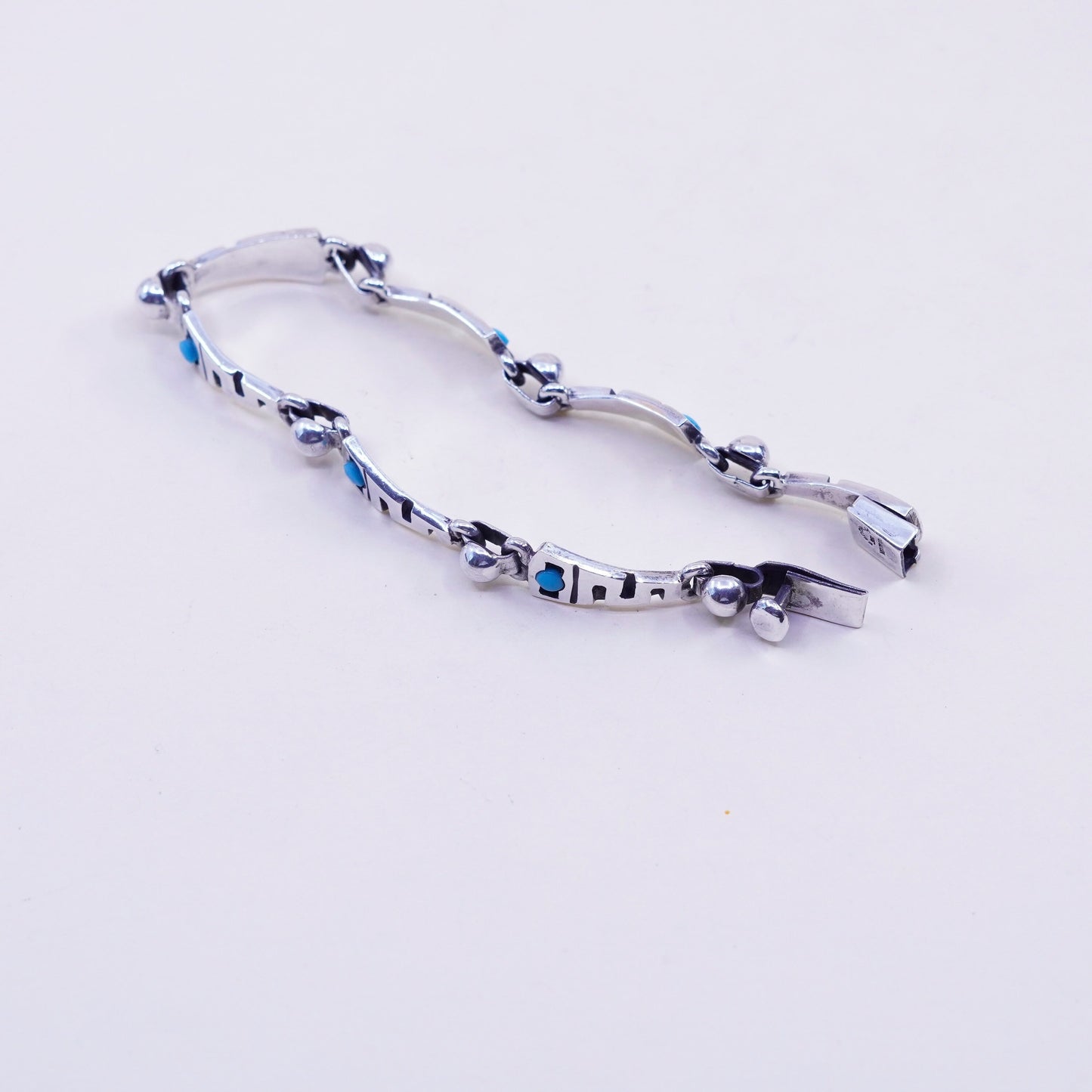7.25”, Vintage mexico escocia Sterling 950 silver handmade bracelet turquoise