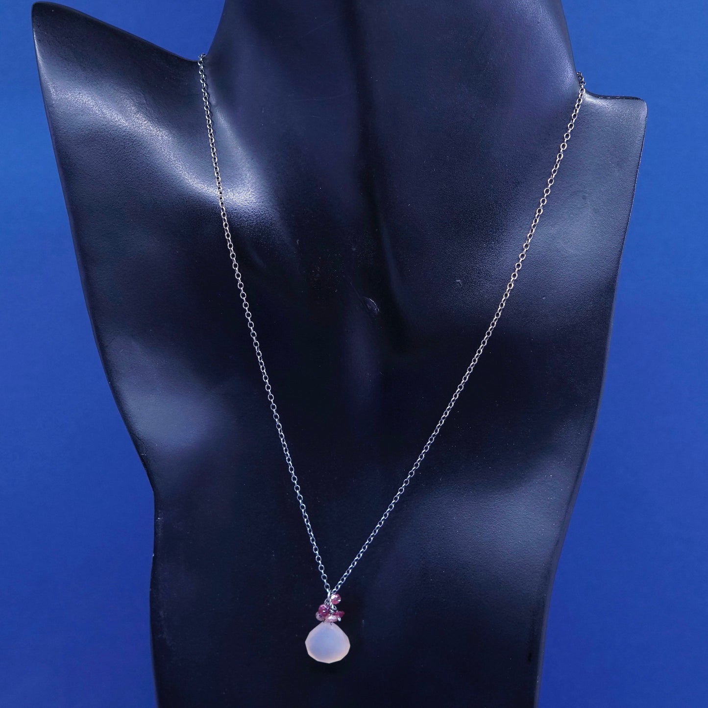 16”, 1mm, vintage Sterling silver necklace, 925 circle chain w/ quartz pendant