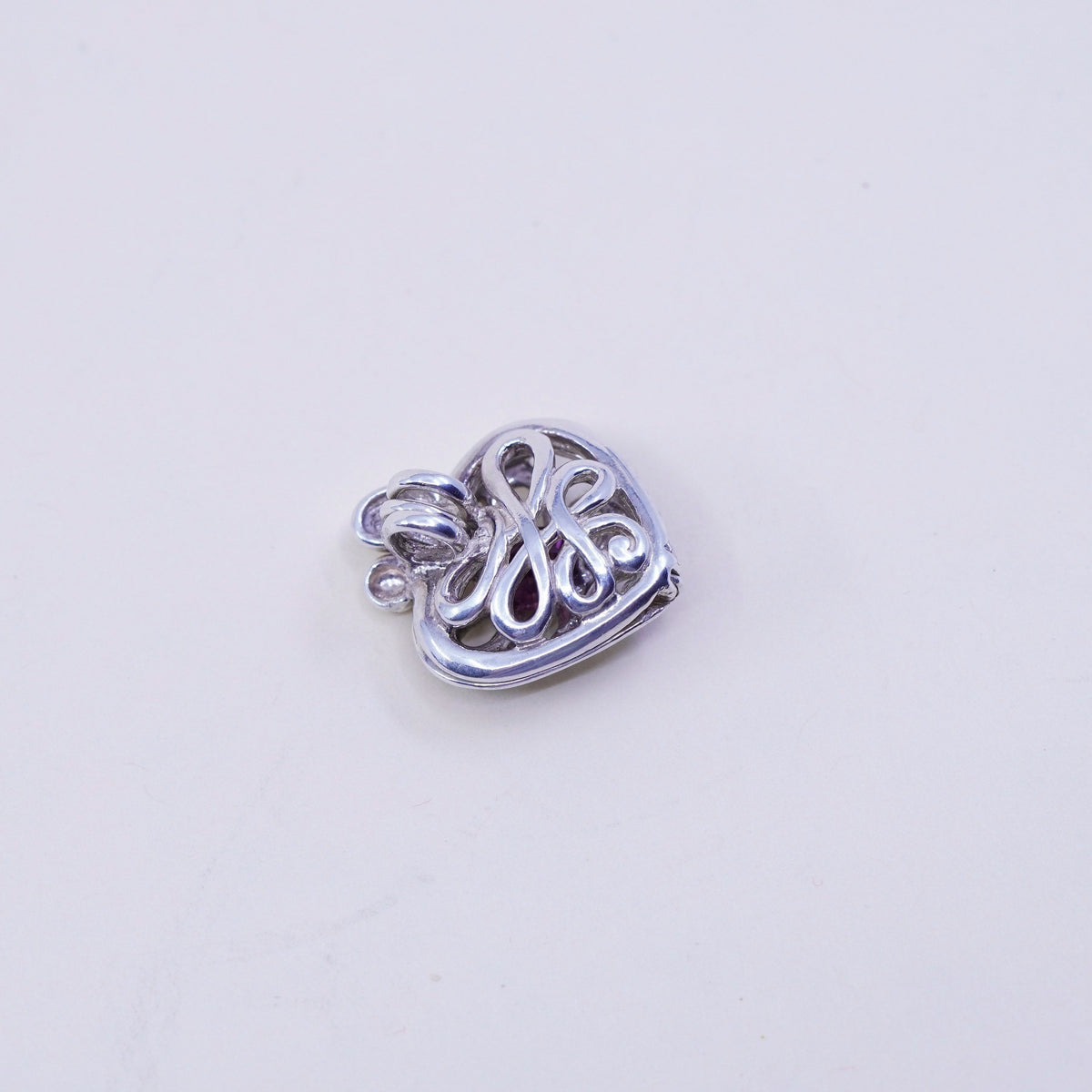 Vintage sterling silver heart filigree charm pendant, 925 prayer locket