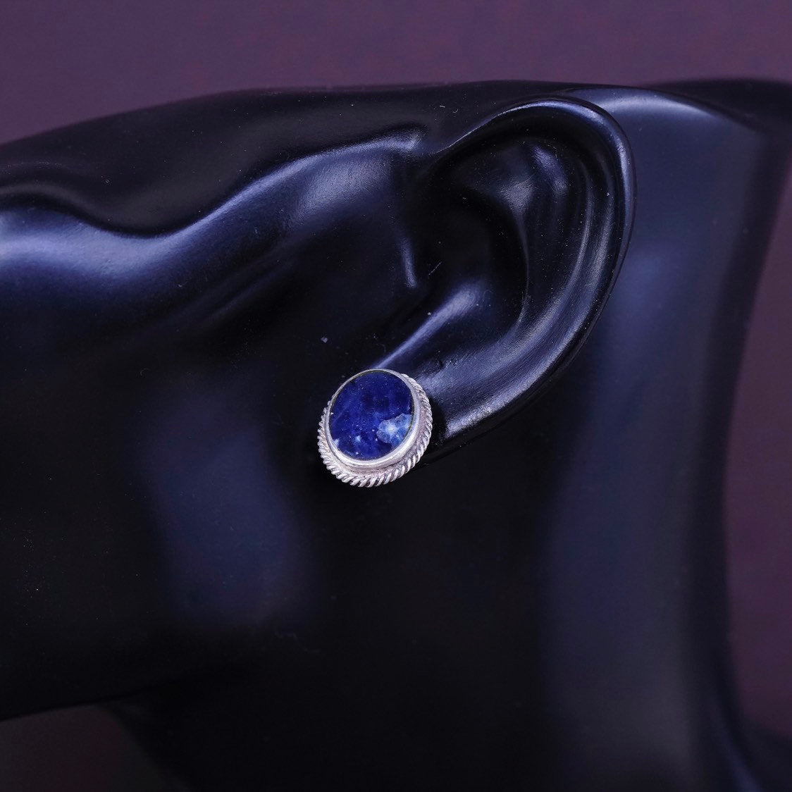 PB Sterling silver handmade earrings, southwestern 925 w/ oval Sodalite studs