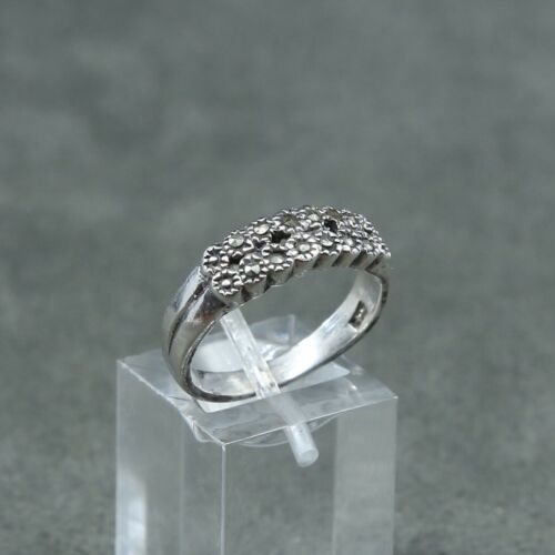 Sz 7, Vtg Sterling Silver Handmade Ring, 925 Silver Band with marcasite inlay
