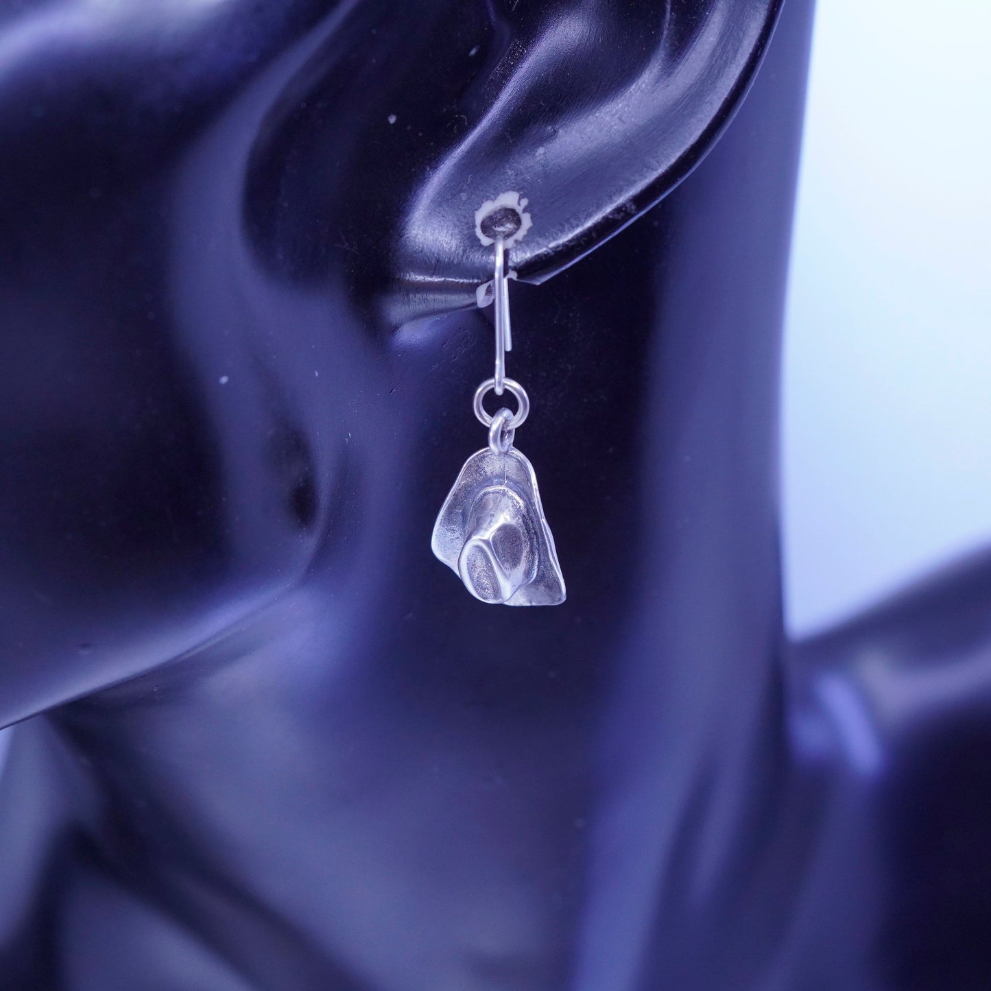 Vintage Sterling 925 silver handmade cowboy hat earrings
