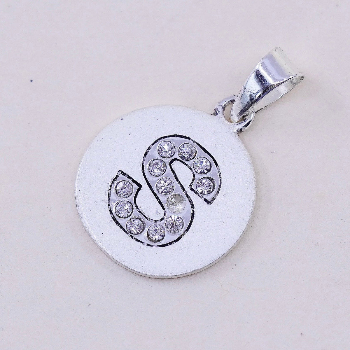 Vintage Sterling silver pendant, 925 name charm monogram initial “S” with cz