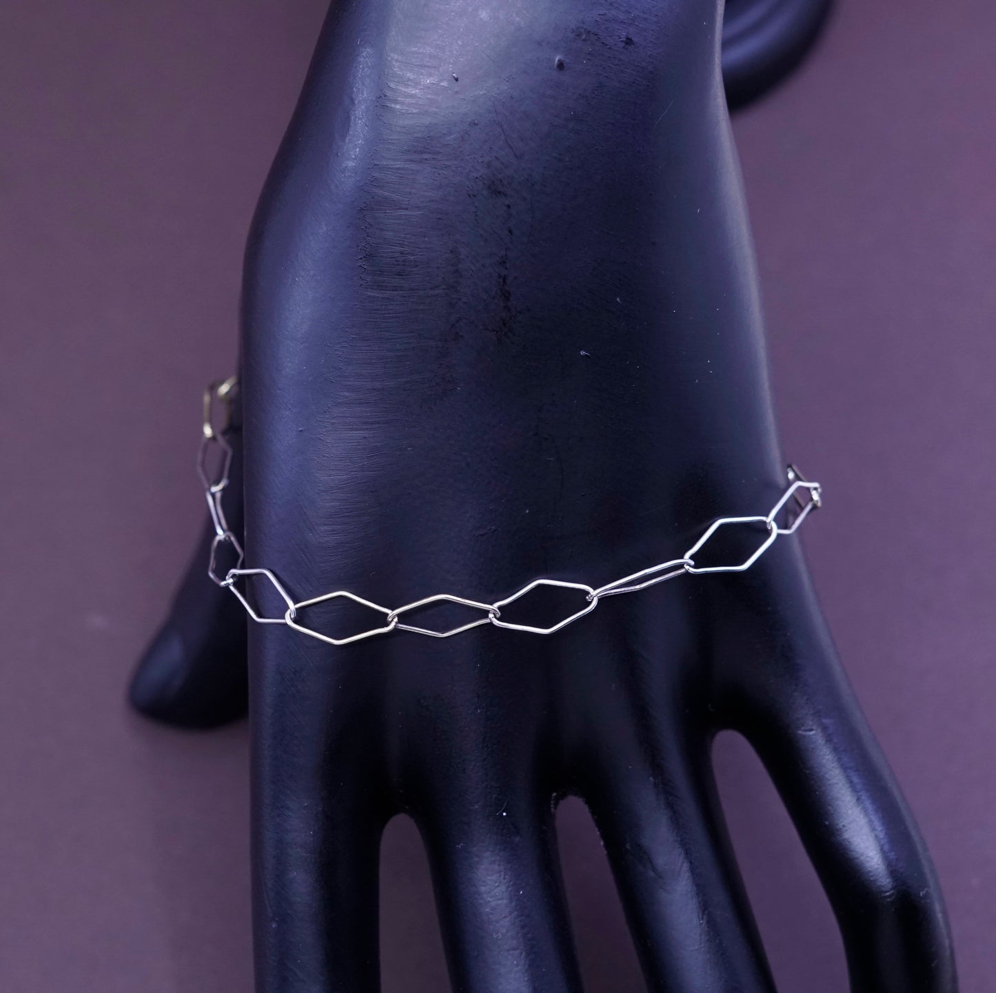 7.75”, vintage Sterling silver handmade bracelet, italy 925 Marquise link chain