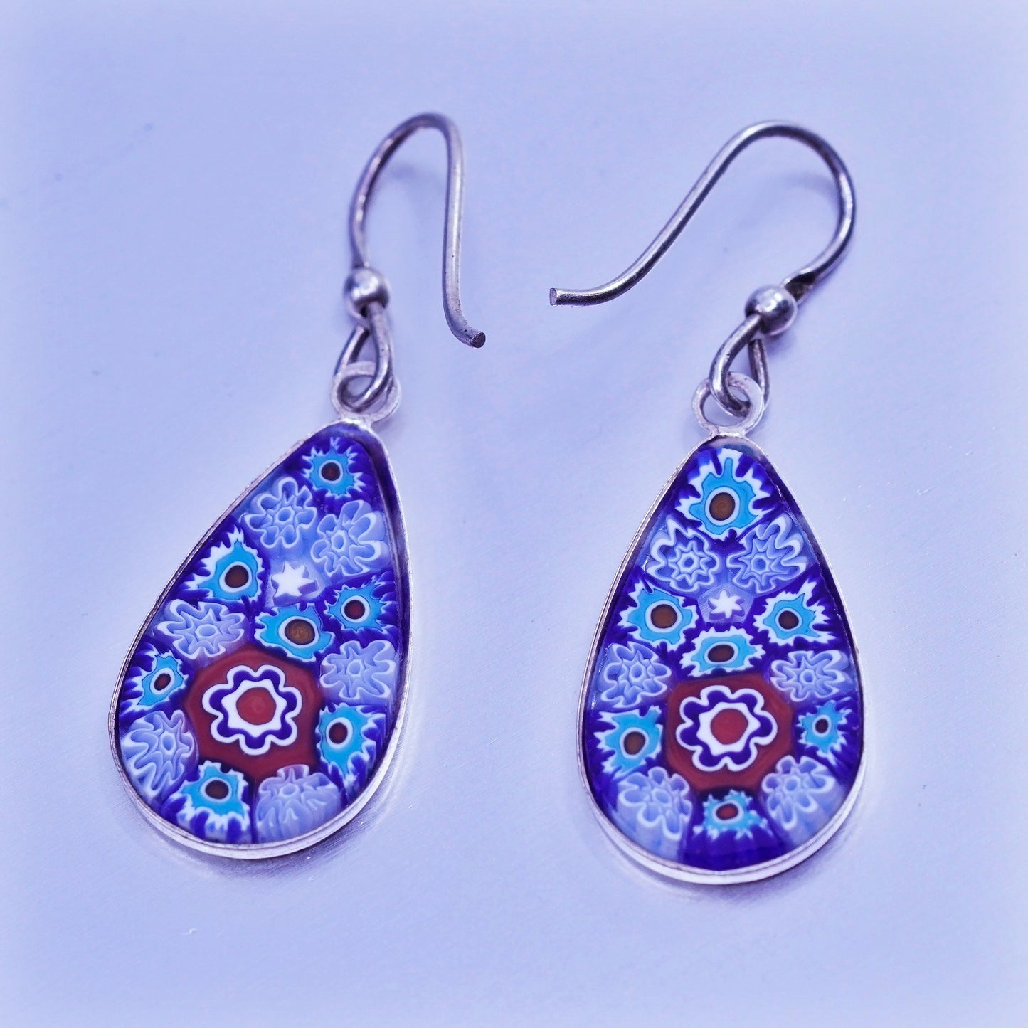 Italian sterling 925 silver earrings multiciori teardrop, murano glass