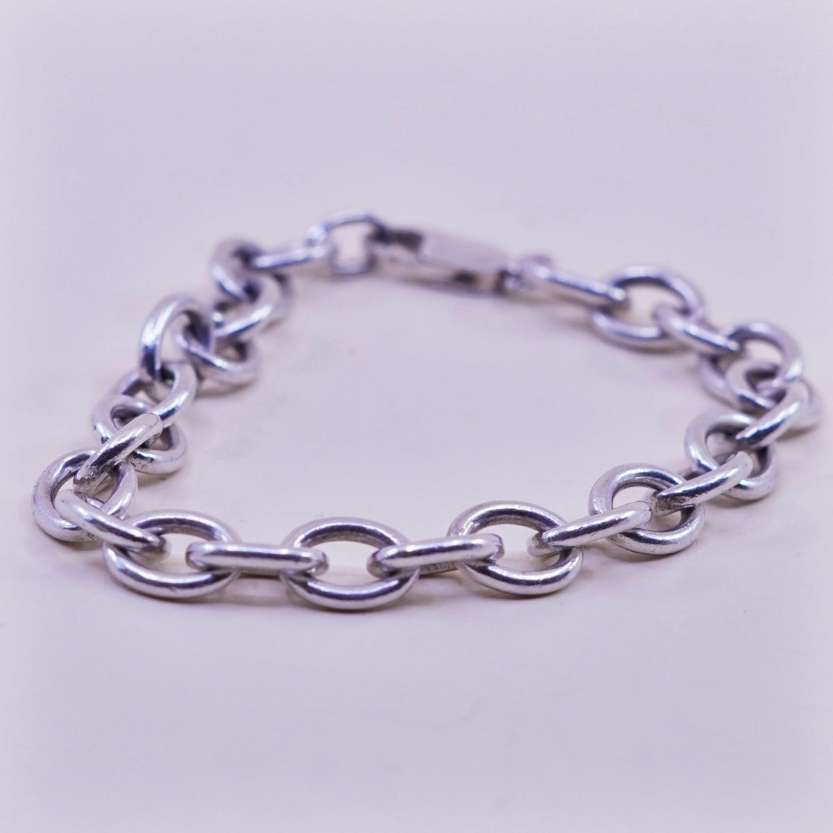 7”, 9mm, Vintage sterling 925 silver circle charm link chain bracelet