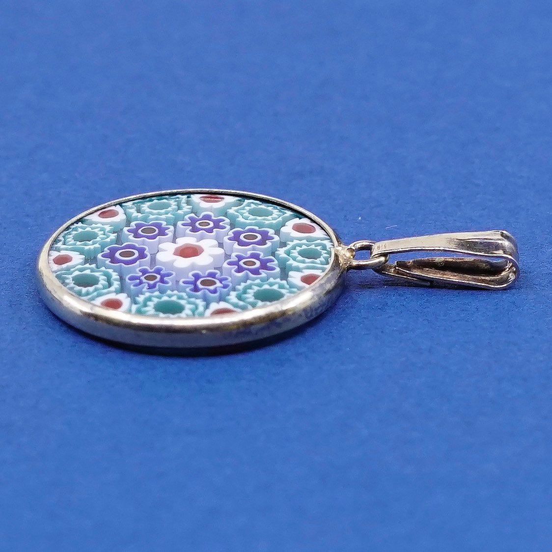 vtg italy gold over handmade sterling silver tag, 925 pendant w/ murano glass