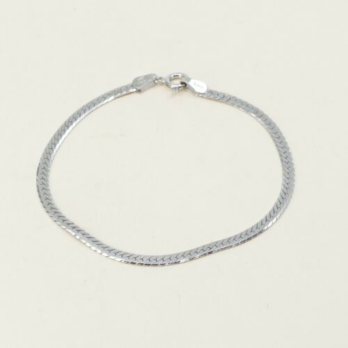 7.25”, 4mm, vtg Sterling Silver Bracelet, Italy 925 Silver Flatten Nugget Chain