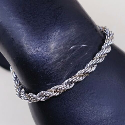 7.25”, 5mm, Vtg Precious Precious 925 14K Sterling Silver French Rope Bracelet