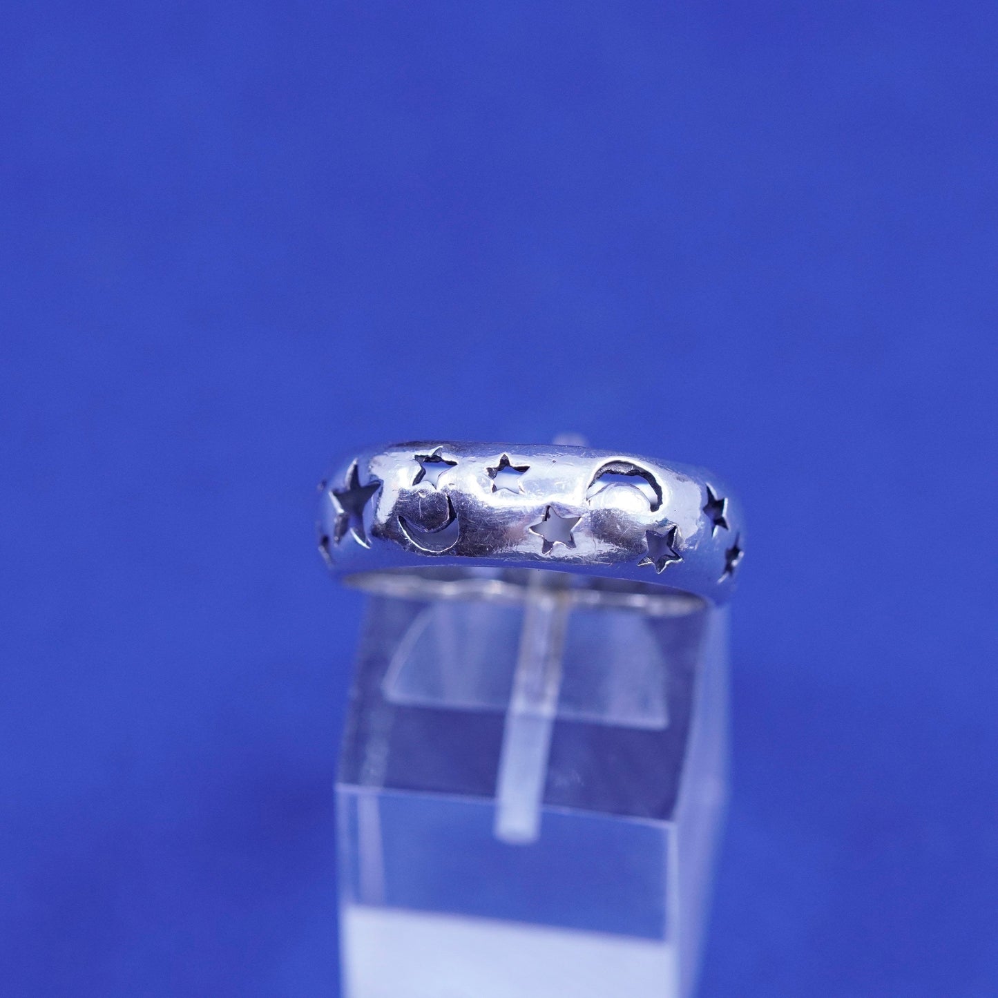 Size 8.25, vintage Sterling silver handmade ring, 925 moon star band