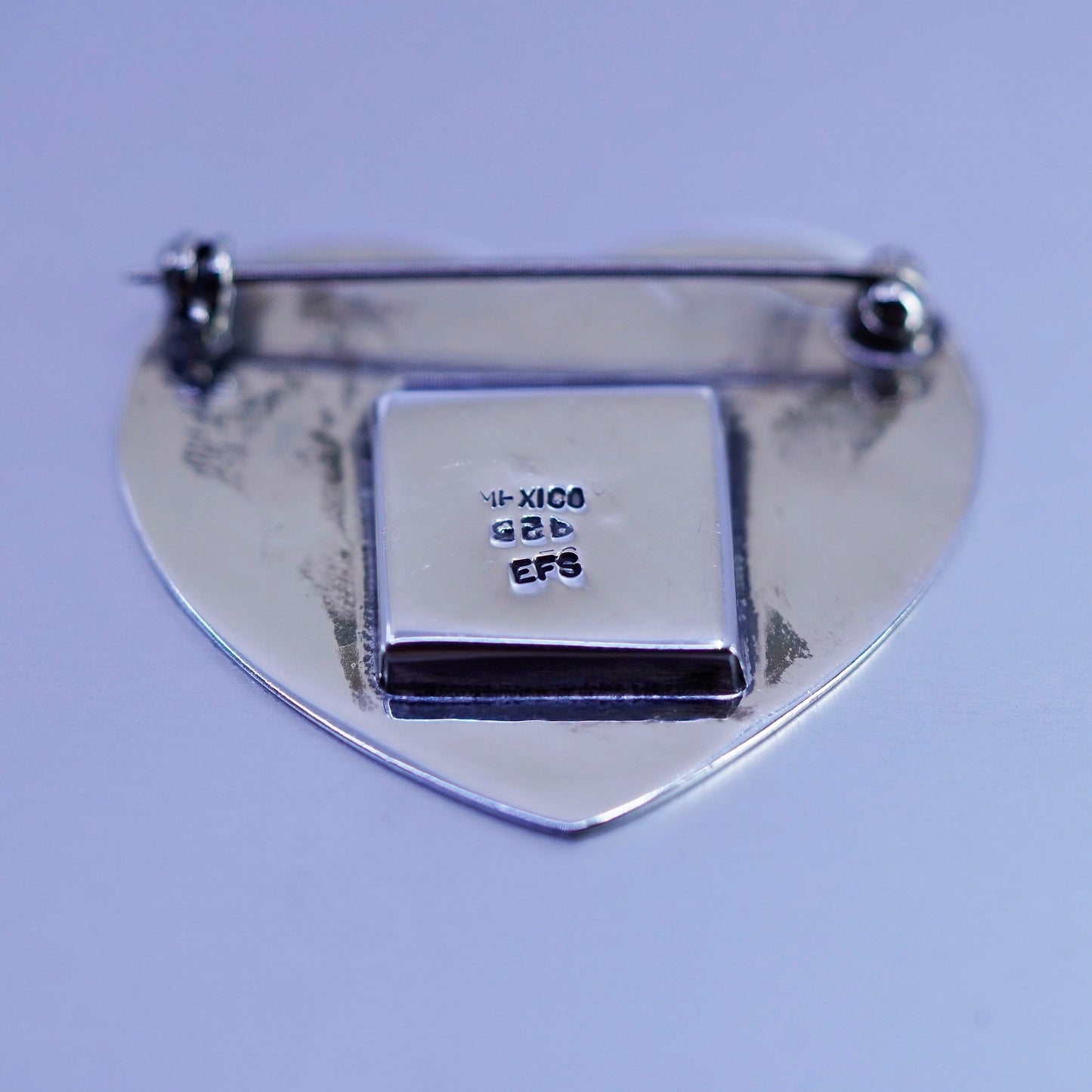 Vintage EFS sterling silver handmade brooch, 925 heart photo pin “I love mom