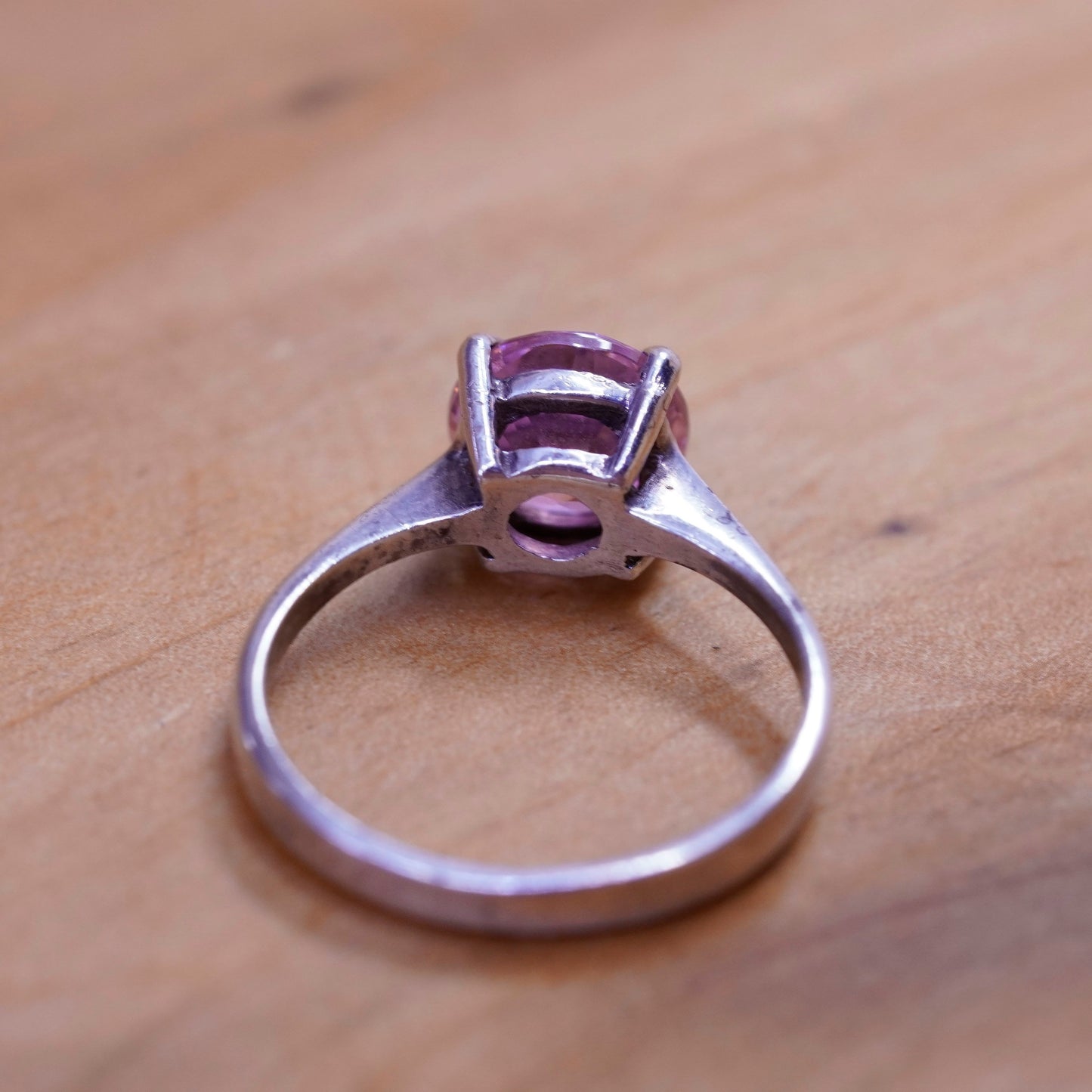 Size 7.5, vintage Sterling 925 silver handmade ring with pink Quartz