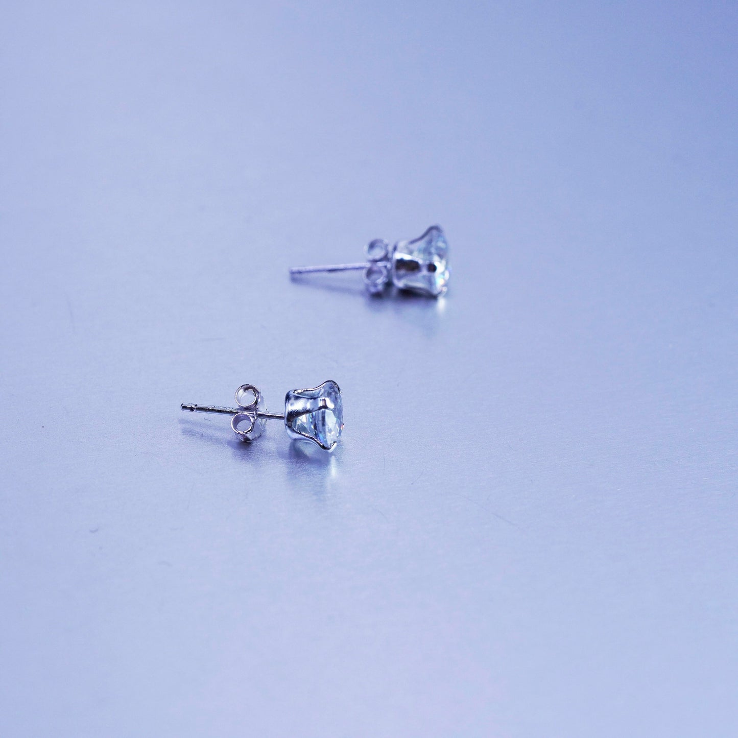5mm, Vintage Sterling 925 silver earrings, studs with cz inlay