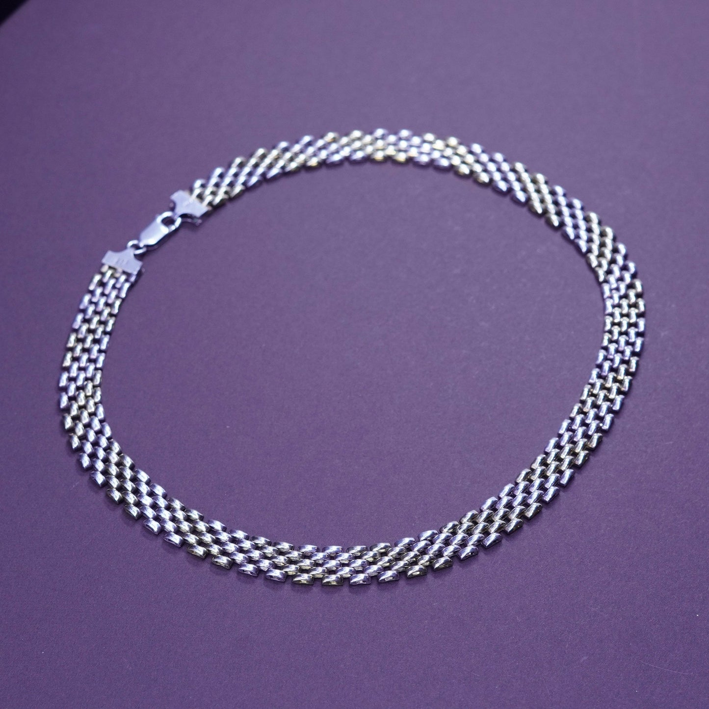 18” 10mm, vintage Vior two tone Sterling silver mesh chain, Italy 925 necklace