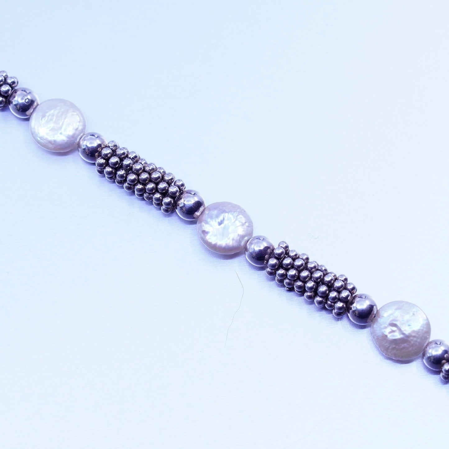 6.5”, vintage Sterling 925 silver bracelet with freshwater coin pearl